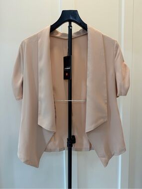 Fashion Short Sleeve Draped Open Blazer - Beige #385